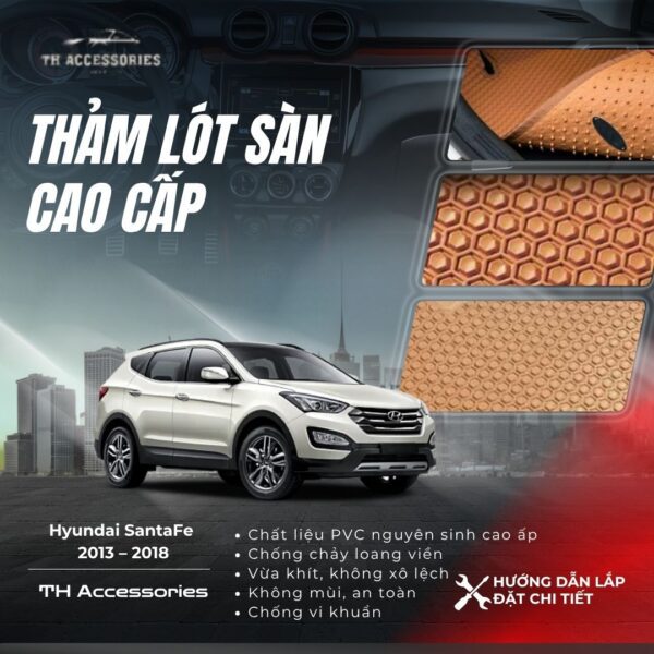 Thảm Lót Sàn Hyundai SantaFe 2013-2018 Cao Cấp | HIEN M AUTO
Thảm SantaFe 2013-2018: Diamond & Gold - Bảo Vệ Toàn Diện - Hình ảnh 2